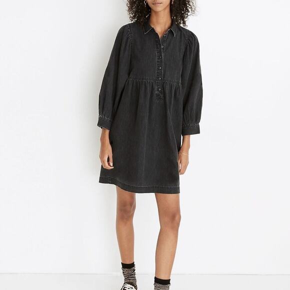 Madewell Denim Babydoll Shirtdress in Washed Black Dress - Picture 2 of 10
